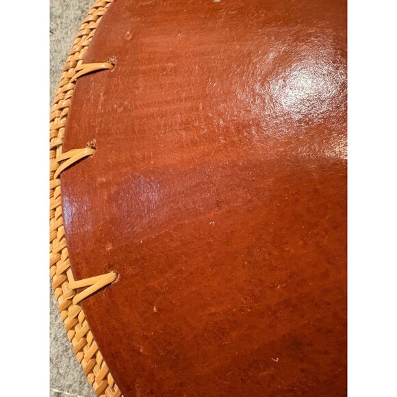 Beautiful 13" Terra Cotta Bowl with Woven Edge Trim, Flower Design  #2839 - Picture 4 of 5